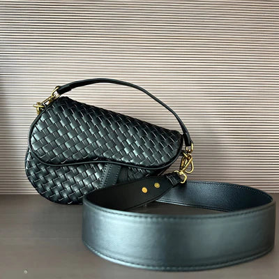 Madelyn Woven Saddle Bag Black