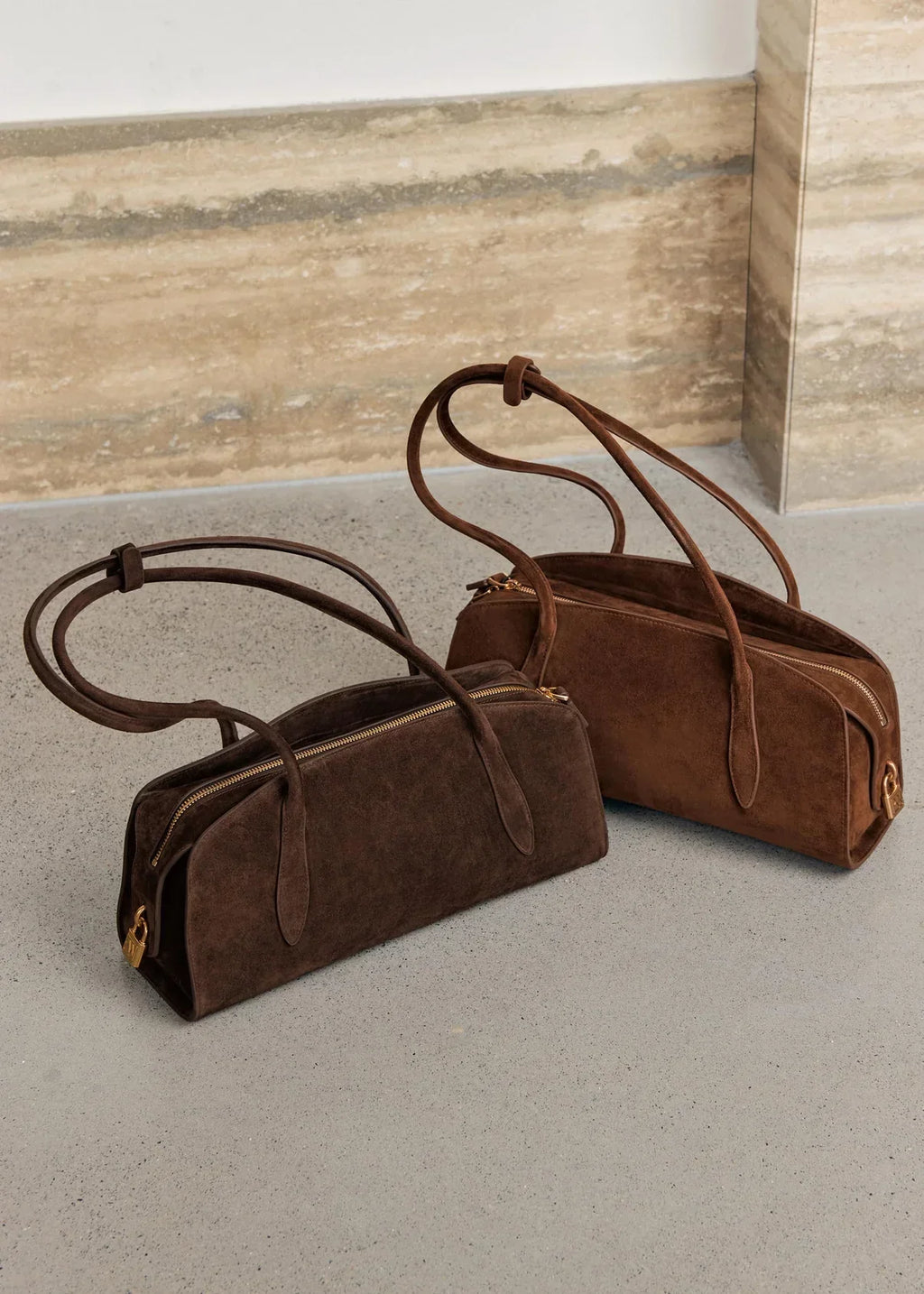 Gabrielle East-West Shoulder Bag - Chocolate Suede