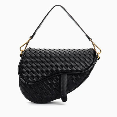 Madelyn Woven Saddle Bag Black