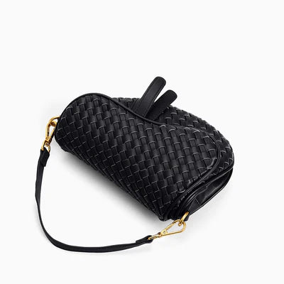 Madelyn Woven Saddle Bag Black