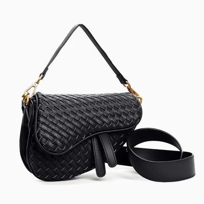 Madelyn Woven Saddle Bag Black